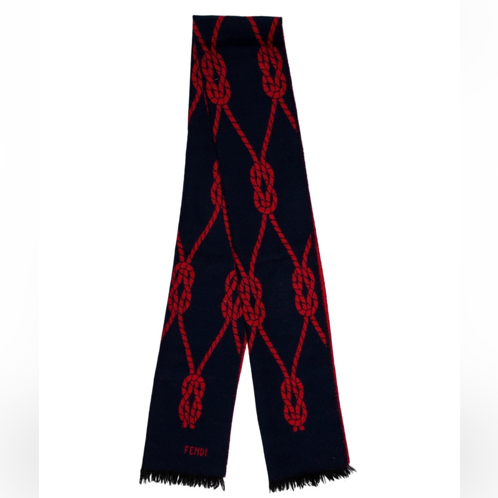 Fendi Nautical Knot Navy & Red Reversible Scarf | EUC